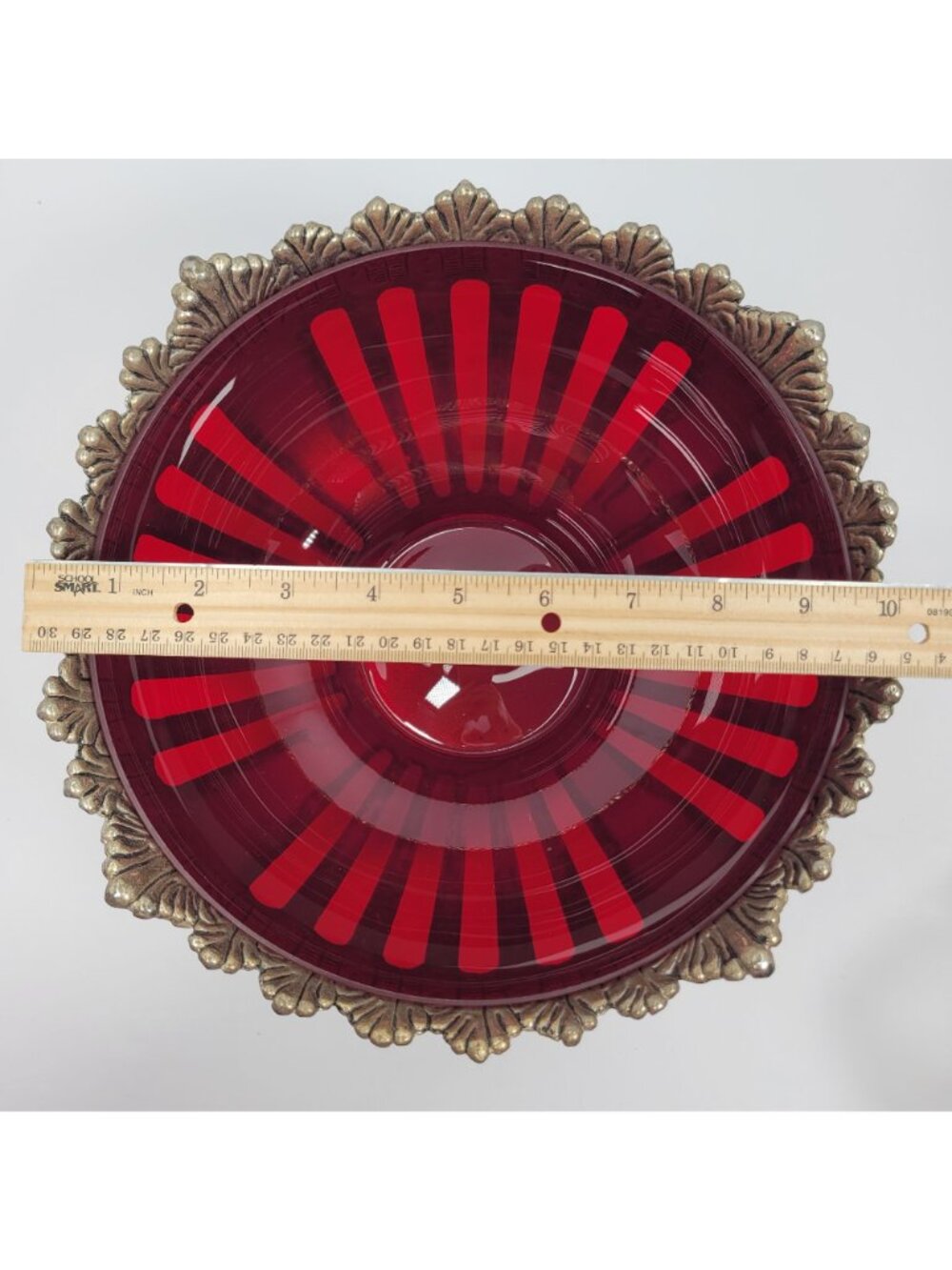 Vintage Silver Plated Godinger Ruby Red Glass Console Bowl with Utensils Set - Picture 12 of 12
